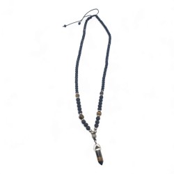 Κολιέ Ανδρικό Μάτι Τίγρης με Μαύρη Χάντρα και Σφαίρα με Κουμπωμά Αυξομείωσης