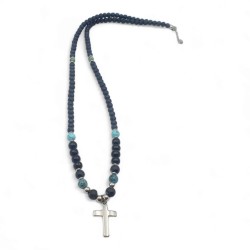 Κολιέ Ανδρικό Σταυρός από Ατσάλι 316L με Μαύρη και Τιρκουάζ Χάντρα