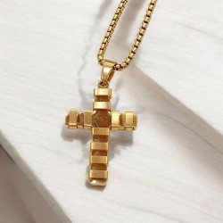 Κολιέ ανδρικό σταυρός από ατσάλι 316L σε χρυσό