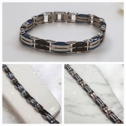 Βραχιόλι χειροπέδα από ατσάλι 316L σε χρώμα ασημένιο και μαύρο διπλής όψης
