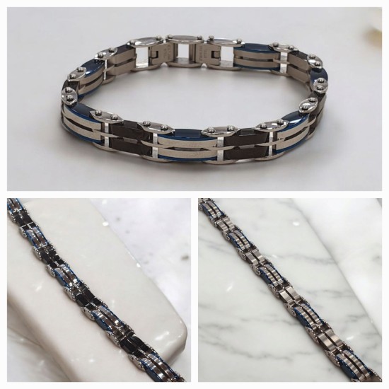 Βραχιόλι χειροπέδα από ατσάλι 316L σε χρώμα ασημένιο και μαύρο διπλής όψης