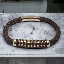 Βραχιόλι  τριπλό ανδρικό "Spike" δερμάτινο με ατσάλι