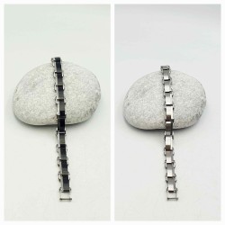 Βραχιόλι Χειροπέδα Ανδρική από ατσάλι 316L  σε χρώμα Ασημένιο με Μαύρο Διπλής 'Οψης 