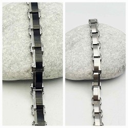 Βραχιόλι Χειροπέδα Ανδρική από ατσάλι 316L  σε χρώμα Ασημένιο με Μαύρο Διπλής 'Οψης 