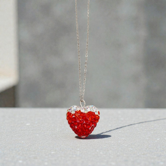 Diaxeirinis "Be My Valentine" Κολιέ καρδιά που λιώνει σε χρώμα κόκκινο με ατσάλινη αλυσίδα L316 σε ασημένιο χρώμα 
