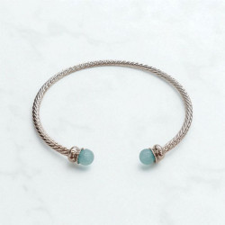 Βραχιόλι Χειροπέδα από ατσάλι 316L σε χρώμα ασημένιο με τυρκουαζ πέτρες