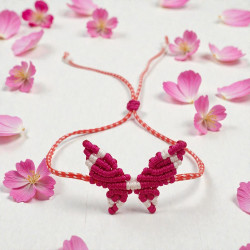 Χειροποίητο Μαρτάκι πεταλούδα μακραμέ φούξια