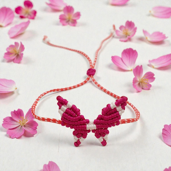 Χειροποίητο Μαρτάκι πεταλούδα μακραμέ φούξια