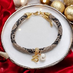 Diaxeirinis Βραχιόλι λεοπάρ γούρι 2025 με πέρλα στο κουμπωμα αυξομείωση 