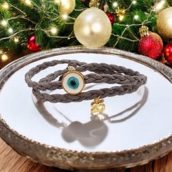 Diaxeirinis Βραχιόλι γούρι μάτι με διπλό δέρμα σε γκρι χρώμα & γουράκι "25"