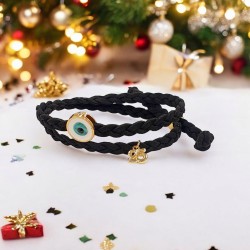 Diaxeirinis Βραχιόλι γούρι μάτι με διπλό δέρμα σε μαύρο χρώμα & γουράκι "25"