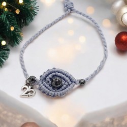 Diaxeirinis Βραχιόλι γούρι μάτι με αιματίτη σε χρώμα γκρι με πλέξη μακραμέ και γουράκι "25"