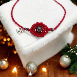 Diaxeirinis Βραχιόλι γούρι μάτι με αιματίτη σε χρώμα κόκκινο με πλέξη μακραμέ και γουράκι "25"