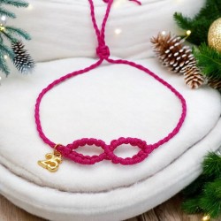 Diaxeirinis Βραχιόλι γούρι άπειρο σε χρώμα φούξια με πλέξη μακραμέ και γουράκι "25"