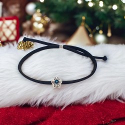 Diaxeirinis Βραχιόλι γούρι 2025 αστέρι με ματάκι και δέρμα σε μαύρο χρώμα και αυξομείωση στο κούμπωμα 