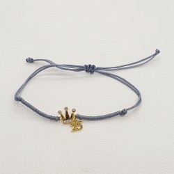 Diaxeirinis Βραχιόλι γούρι 25 με στοιχείο κορώνα ασημένια 925 επίχρυση με γκρι κορδόνι με ιδιαίτερο δέσιμο 