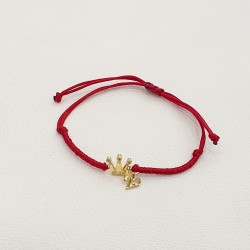 Diaxeirinis Βραχιόλι γούρι 25 με στοιχείο κορώνα ασημένια 925 επίχρυση και κόκκινο κορδόνι με ιδιαίτερο δέσιμο 