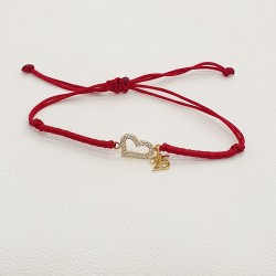Diaxeirinis Βραχιόλι γούρι 25 με στοιχείο καρδιά ασημένια 925 επίχρυση και κόκκινο κορδόνι με ιδιαίτερο δέσιμο 