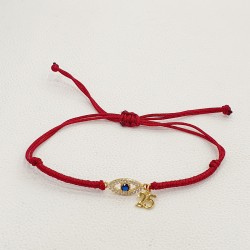 Diaxeirinis Βραχιόλι γούρι 25 με στοιχείο μάτι ασημένιο 925 επιχρυσωμένο και κόκκινο κορδόνι με ιδιαίτερο δέσιμο 