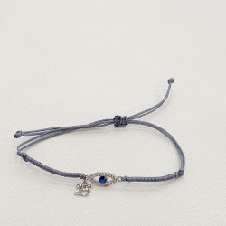 Diaxeirinis Βραχιόλι γούρι 25 με στοιχείο μάτι ασημένιο 925 με γκρι κορδόνι με ιδιαίτερο δέσιμο 