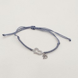 Diaxeirinis Βραχιόλι γούρι 25 με στοιχείο καρδιά ασημένια 925 με γκρι κορδόνι με ιδιαίτερο δέσιμο 