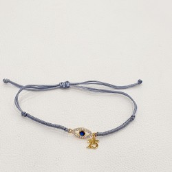 Diaxeirinis Βραχιόλι γούρι 25 με στοιχείο μάτι ασημένιο 925 επίχρυσο με γκρι κορδόνι με ιδιαίτερο δέσιμο 
