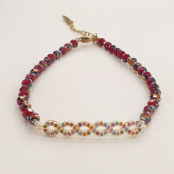 Βραχιόλι άπειρο με ζιργκόν πολύχρωμα με μπορντό κρύσταλλα με κούμπωμα και προέκταση 5εκ 