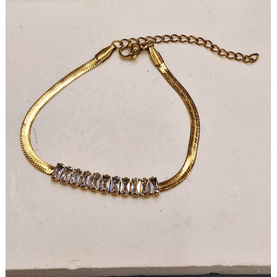 Βραχιόλι ριβιέρα σε snake αλυσίδα από ατσάλι 316L  σε χρυσό χρώμα με προέκταση στο κούμπωμα 