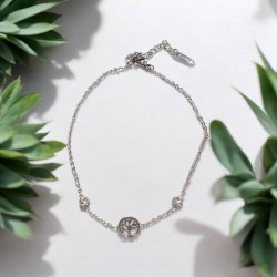 Βραχιόλι για το πόδι με το δέντρο της ζωής και στρας λευκά ατσάλινη αλυσίδα L316  με προέκταση στο κούμπωμα 