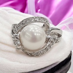 Δαχτυλίδι ασημένιο 925 με καρφωτά ζιργκόν με μαργαριτάρι  Νούμερο 56