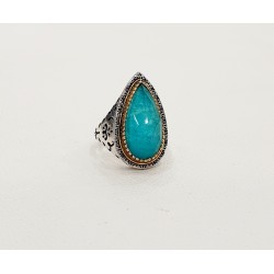 Δαχτυλίδι βυζαντινό χειροποίητο με ημιπολύτιμη πέτρα απατιτης douple ασημένιο 925 και σημεία επιχρυσωμένα 