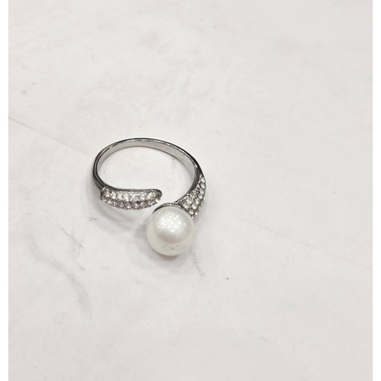 Δαχτυλίδι "pearl" από ανοξείδωτο ατσάλι με ζιργκόν λευκά σε ασημένιο χρώμα 