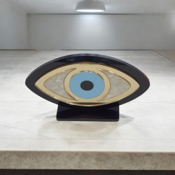 Διακοσμητικό γούρι μάτι plexiglass με φίλντισι σε βάση  από μαύρο χρώμα 