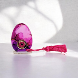 Διακοσμητικό αυγό σε αποχρώσεις του μωβ, με μάτι και ευχές "ευτυχία,τύχη,υγεία,αγαπη"