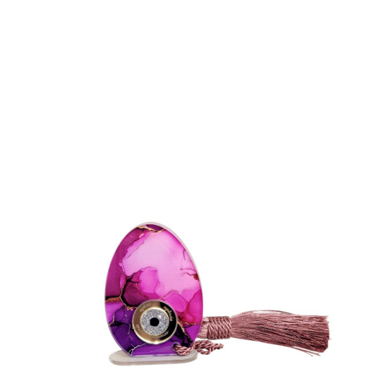 Διακοσμητικό αυγό σε αποχρώσεις του μωβ, με μάτι και ευχές "ευτυχία,τύχη,υγεία,αγαπη" 02