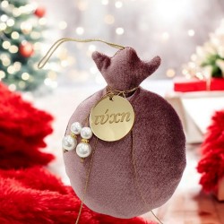 Diaxeirinis Διακοσμητικό ρόδι πουγκί βελουτέ σε χρώμα σάπιο μήλο με στοιχεία τύχη και πέρλα 