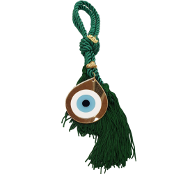 Γούρι μάτι διακοσμητικό κρεμαστό με φούντα  πράσινη με χρυσές  λεπτομέρειες 