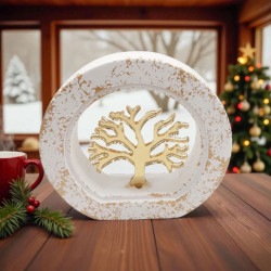 Διακοσμητικό γούρι 2026 δέντρο της ζωής  plexiglass με πλαίσιο κεραμικό λευκό με νότες χρυσού