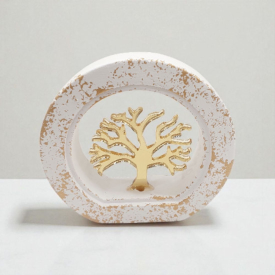 Διακοσμητικό γούρι 2026 δέντρο της ζωής  plexiglass με πλαίσιο κεραμικό λευκό με νότες χρυσού
