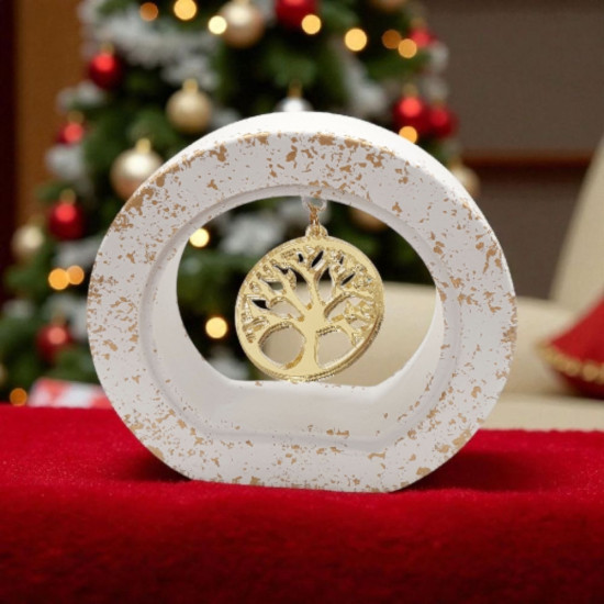 Διακοσμητικό γούρι 2026 δέντρο της ζωής  plexiglass με πλαίσιο κεραμικό λευκό με νότες χρυσού