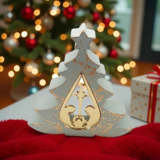 Διακοσμητικό γούρι 2026 φάτνη plexiglass με πλαίσιο δέντρο μέντα με νότες χρυσού