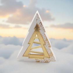 Διακοσμητικό γούρι 2026 δέντρο κεραμικό λευκό με νότες χρυσού και λεπτομέρεια plexiglass σε χρώμα χρυσό