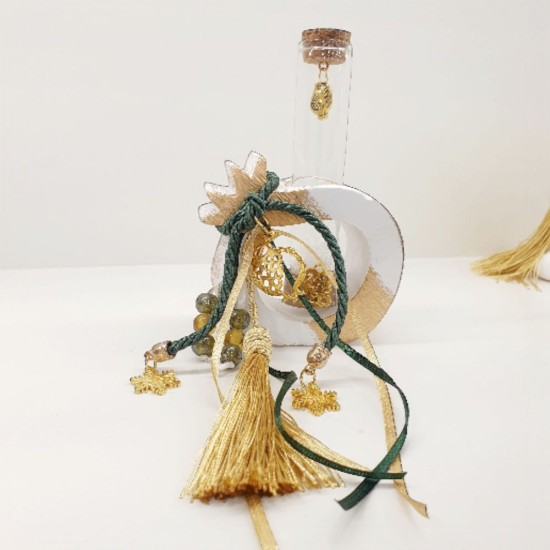 Διακοσμητικό γούρι 2026 ρόδι κεραμικό λευκό με νότες χρυσού