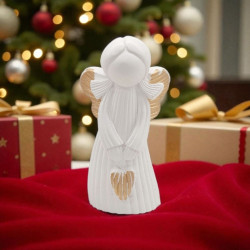 Διακοσμητικό γούρι 2026 άγγελος κεραμικό λευκό με νότες χρυσού