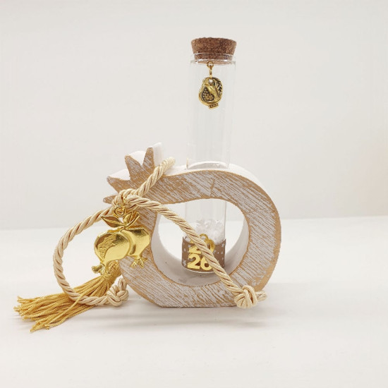 Διακοσμητικό γούρι 2026  ρόδι κεραμικό λευκό με νότες χρυσού