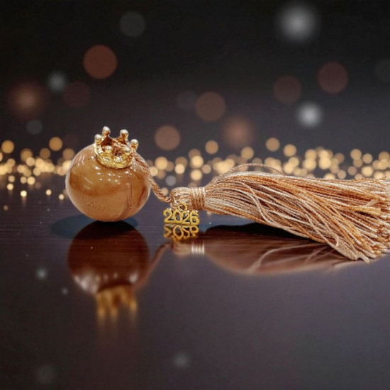 Διακοσμητικό γούρι 2026 ρόδι σε χρώμα citrine με μπεζ φούντα 