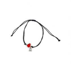 Βραχιόλι γούρι 2026 ρόδι κόκκινο σε χρώμα ασημένιο με μαύρο κορδόνι με αυξομείωση στο κούμπωμα 