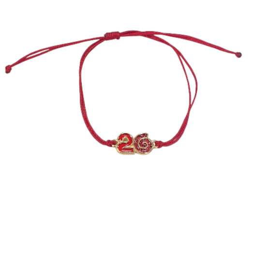 Βραχιόλι γούρι 2026 σε χρυσό χρώμα με glitter με κορδόνι σε χρώμα μπορντό