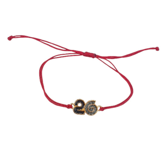 Βραχιόλι γούρι 2026 σε χρυσό χρώμα με glitter με κορδόνι σε χρώμα μπορντό 