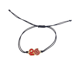 Βραχιόλι γούρι 2026 σε χρυσό χρώμα με glitter με κορδόνι σε χρώμα μαύρο 